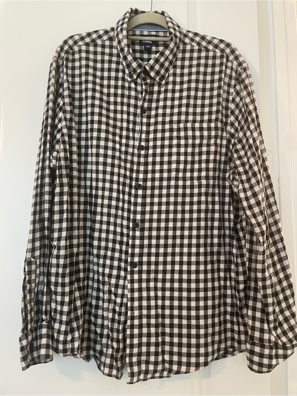 Lands' End Black and White Gingham Button-Down Flannel Shirt